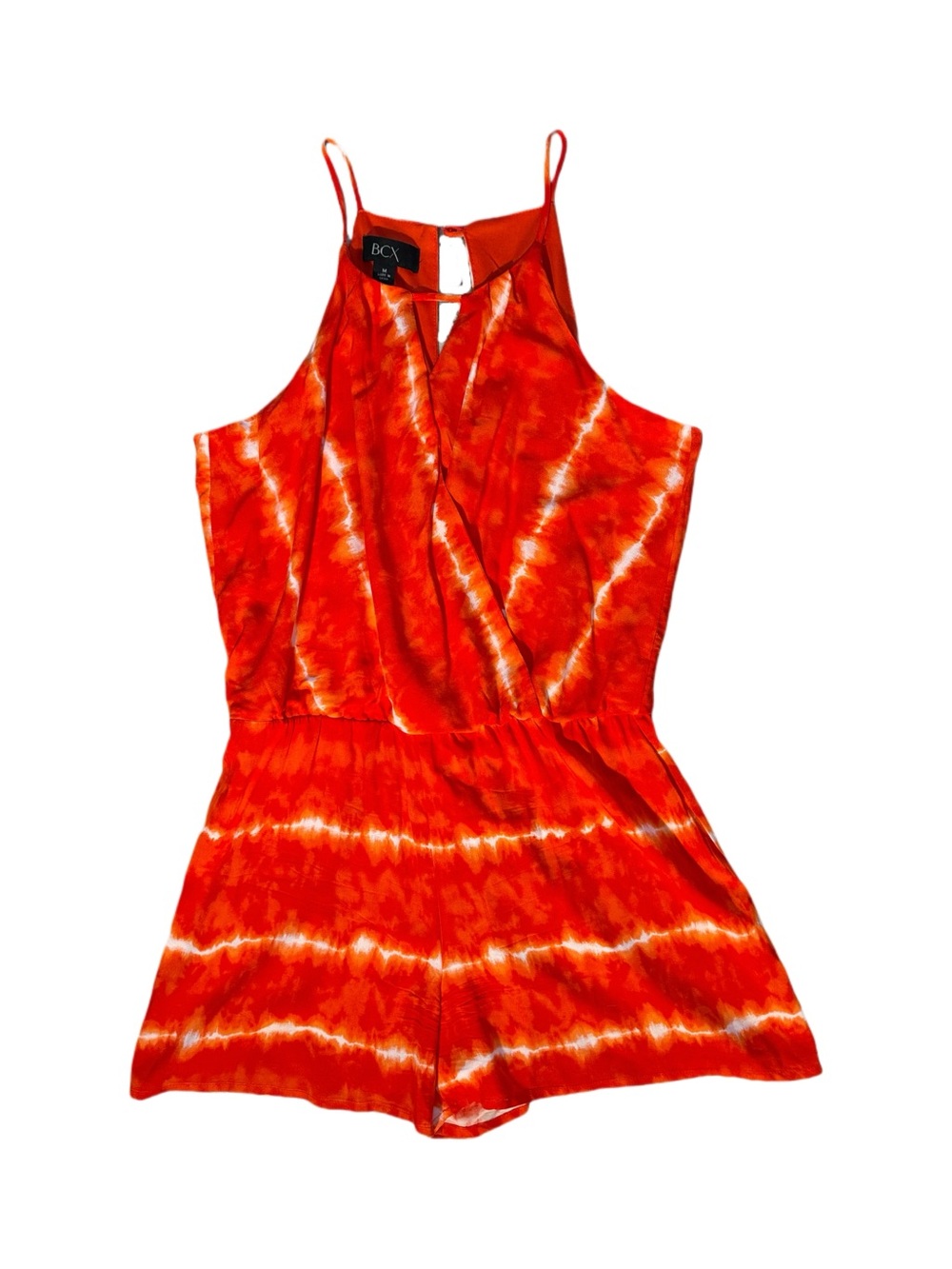 BCX Red Orange Tie-Dye Halter Romper
